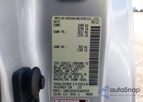 2013 Nissan Altima 2.5 S из США, поврежденный, VIN 1N4AL2EP6DC144014